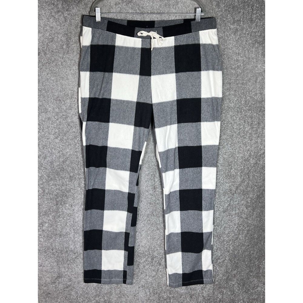 Old Navy Fleece Pajama Lounge Pants Mens Size XL Tall Black White Buffalo Plaid